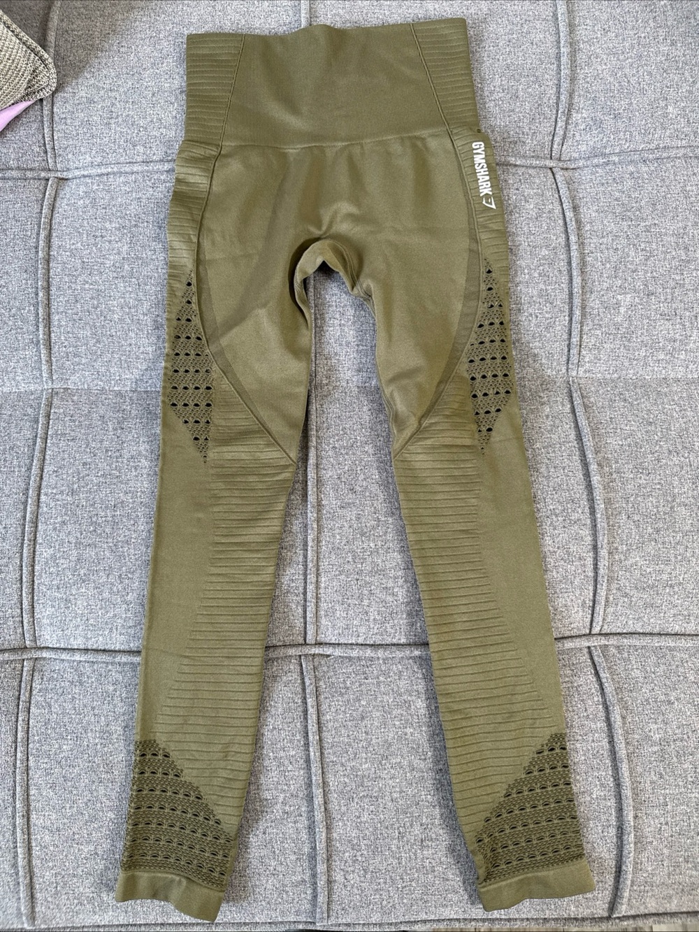 Gymshark High Waisted Leggings Olive Green Seamless Perforated Small Workout